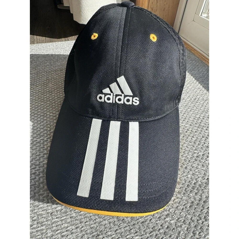 Adidas Kids Black Adjustable Hat Mesh Back Baseball Cap Youth OSFM Running Track